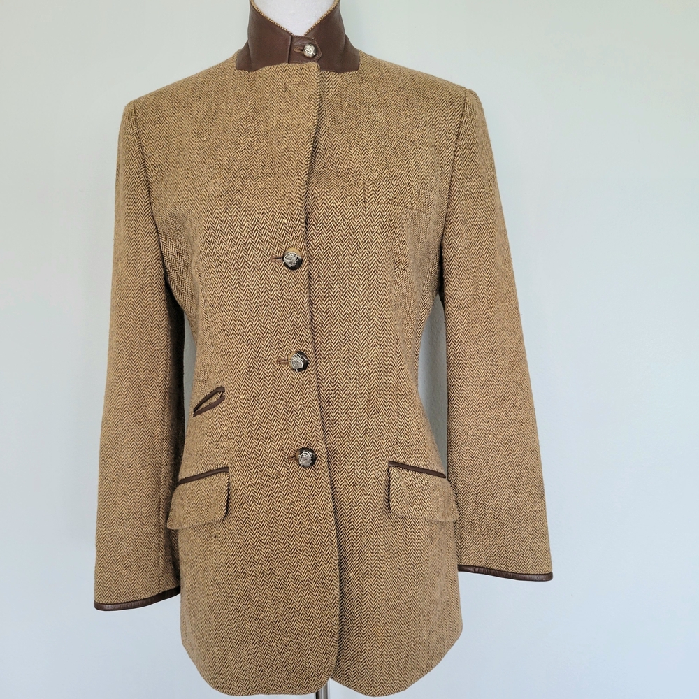 LAUREN RALPH LAUREN Vintage Tan Wool Silk Blend Equesterian Jacket Blazer Sz 10